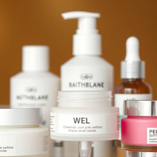 Close-up of various skincare product bottles and jars