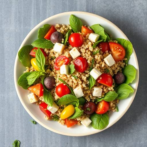 Overhead view of a vibrant Mediterranean Quinoa Salad