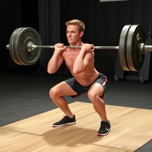 Person doing barbell squats with correct form and weight