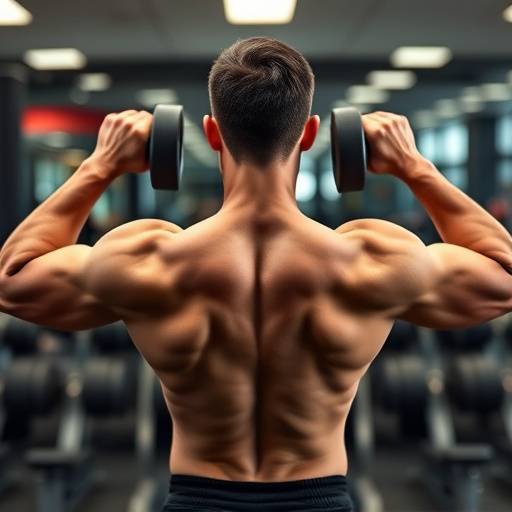 Person performing dumbbell rows, showing back muscles being worked